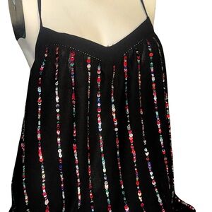NWT Mango Black Camisole with Vibrant Sequin Stripes